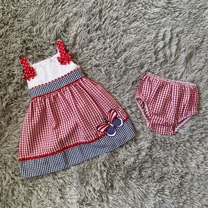 Pre-Owned Emily Rose Red, White & Blue Butterfly Summer Dress (Size: 18 Months)